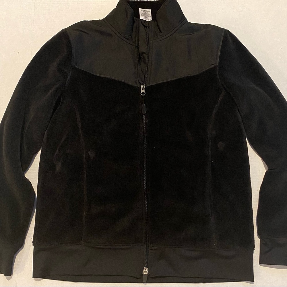 Athletic Works 100 % Polyester Cozy black  jacket. Zips from top and bottom.